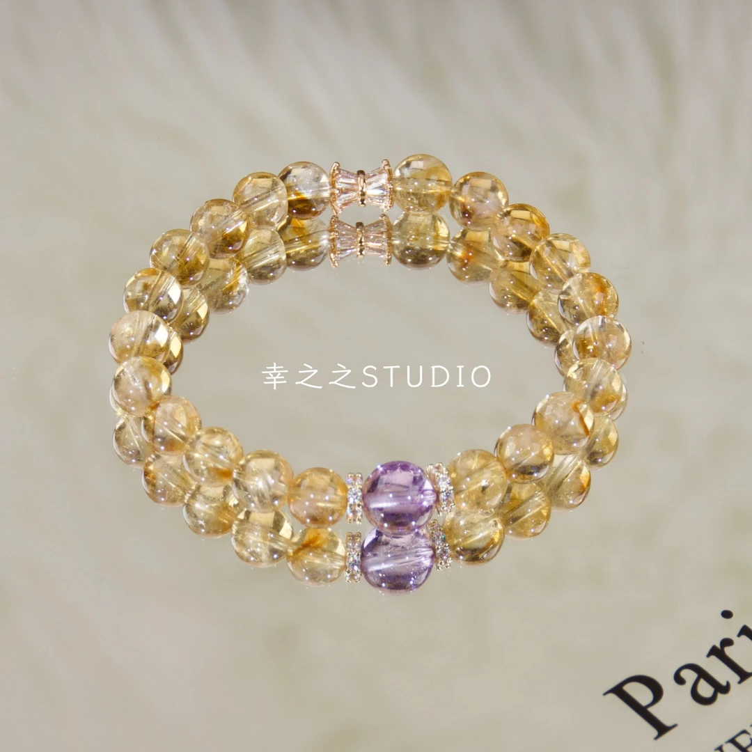 s1438【紫微星】天然黄塔晶玻紫手串简约百搭设计手链 多样性发其一