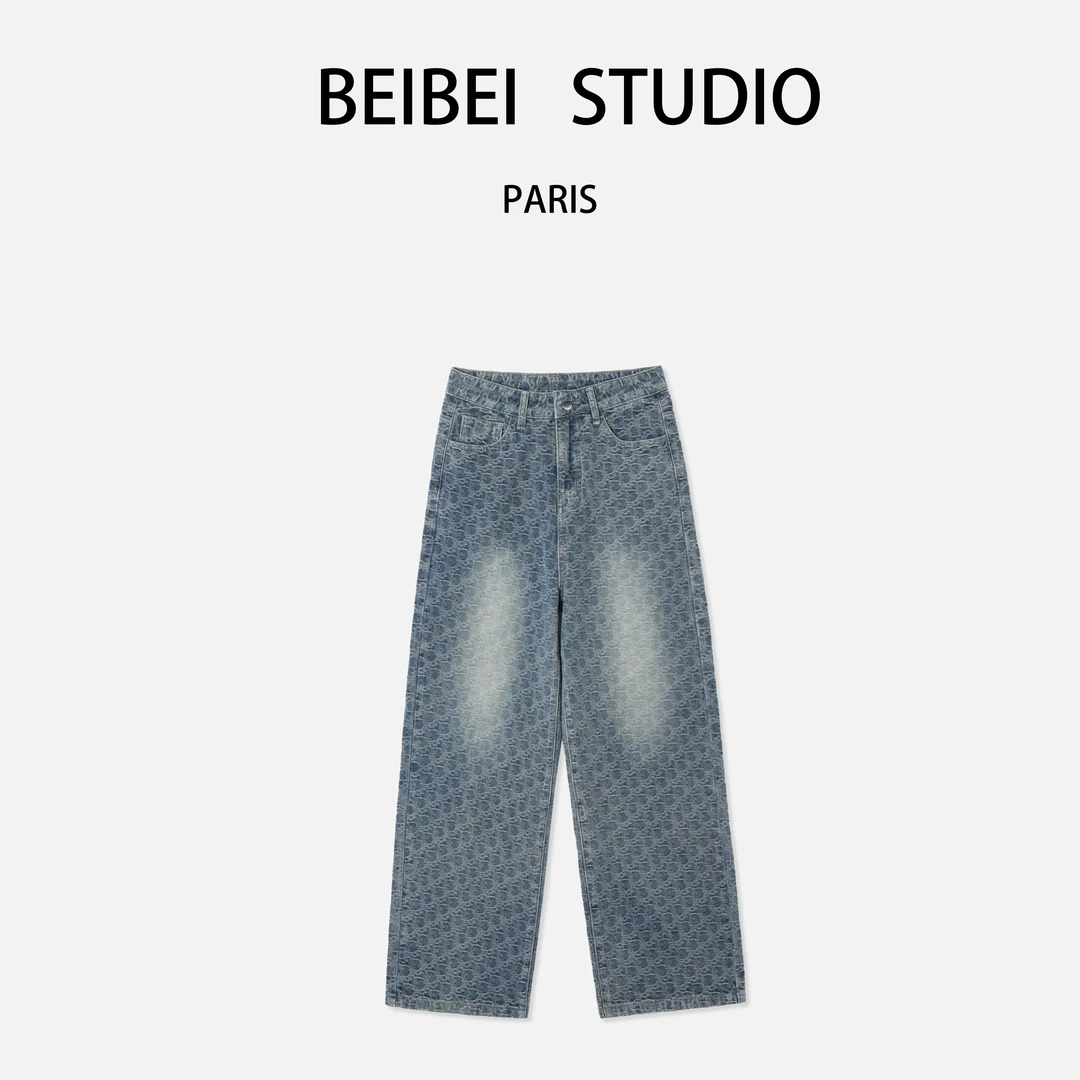 【贝贝专属】（双DIR）2025新款直筒宽松水洗春夏高街美式满花牛仔裤