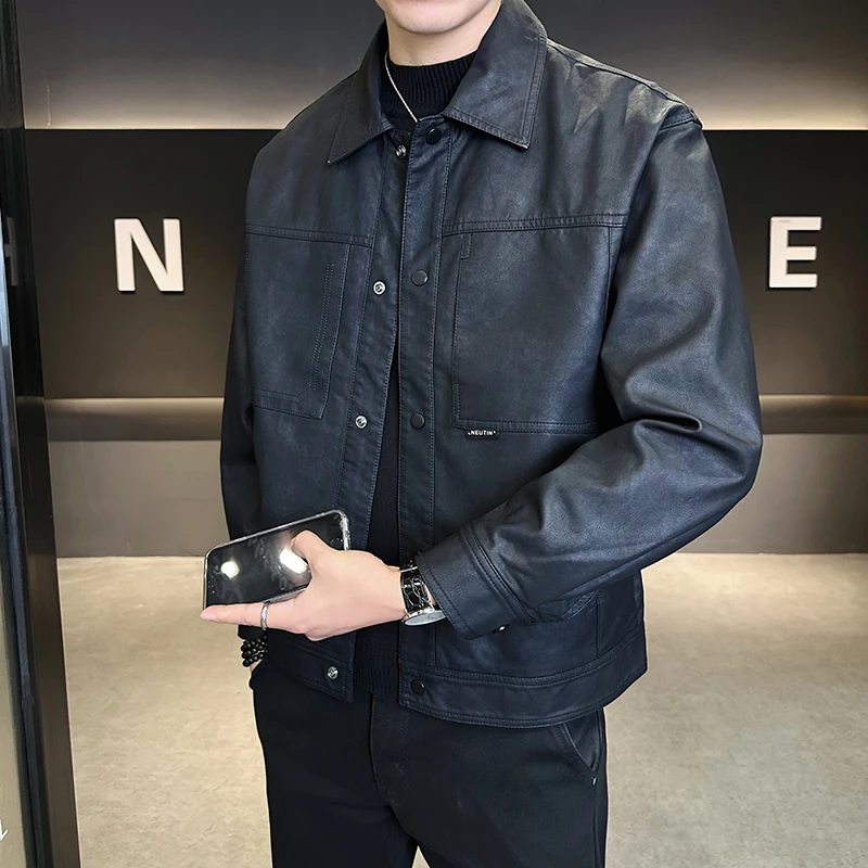 高级感软皮夹克男款秋冬季韩版潮流修身机车男士2025新款皮衣外套