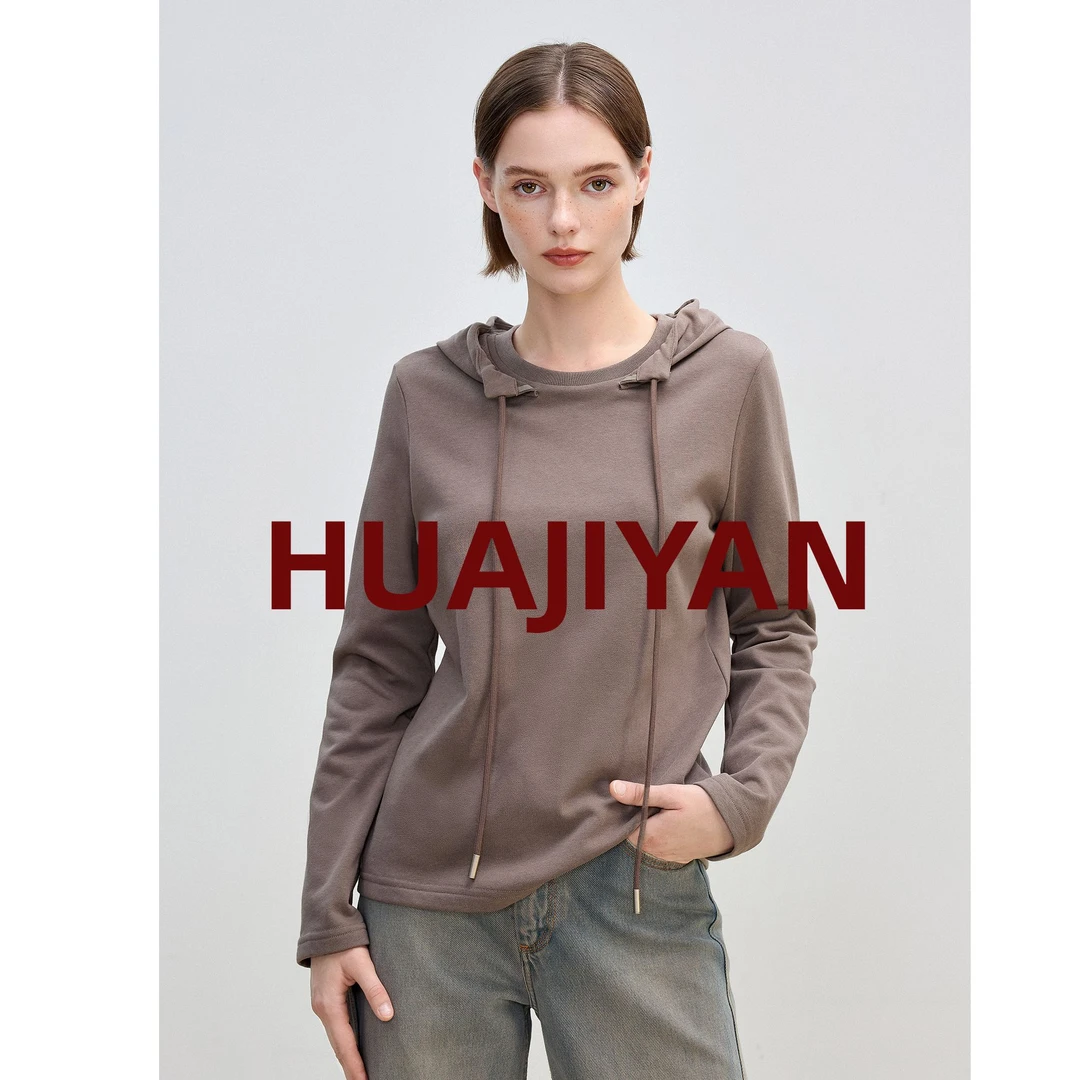 华吉言/HUAJIYAN【小兜帽】全棉压缝帽身抽绳花边连帽卫衣