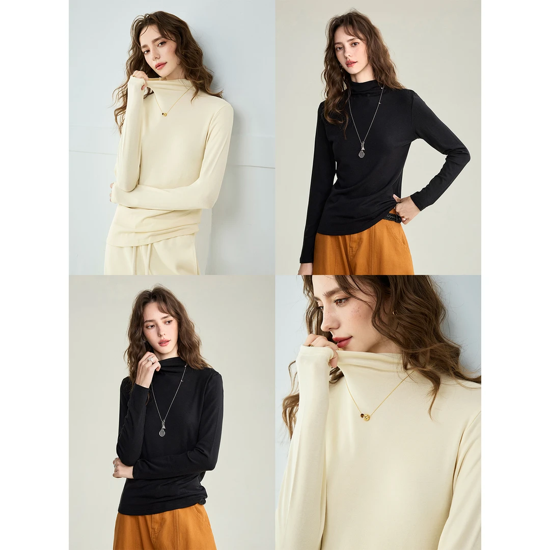 【轻暖打底】南瓜谷 冬季百搭丝羊毛暖纱女装T恤FX4TX0296-A