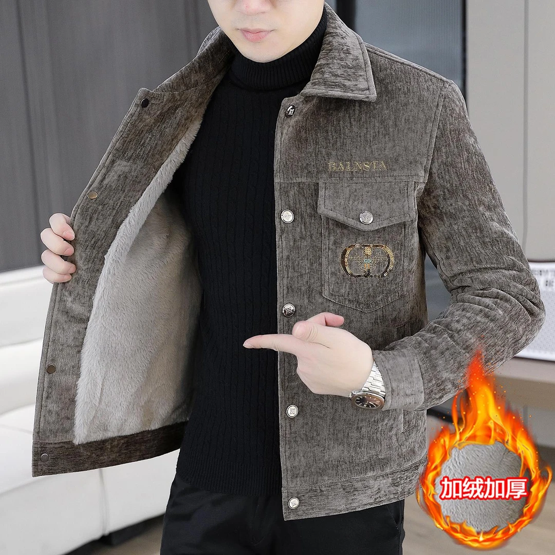潮牌高档男装秋冬季新款百搭修身爆款夹克外套男士保暖翻领上衣男