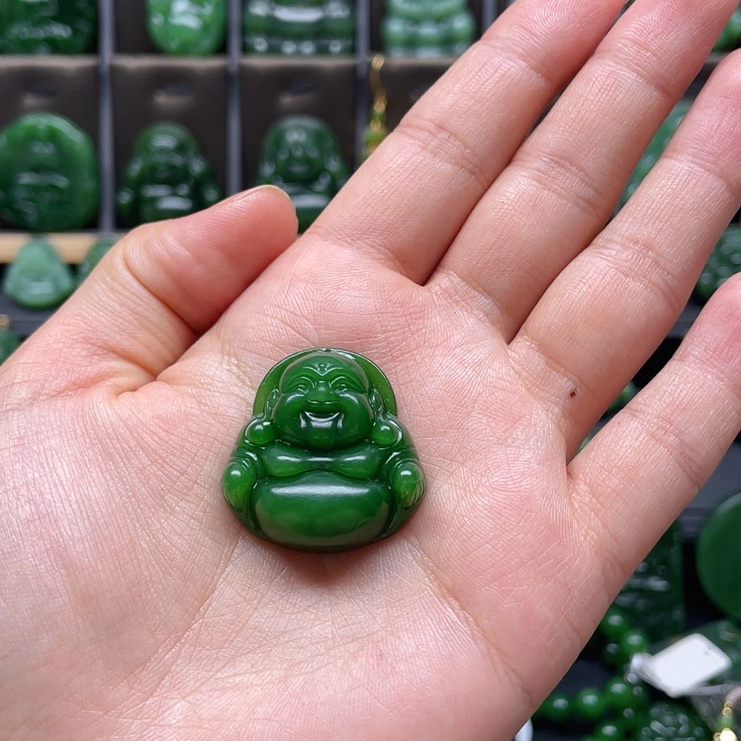 和田玉吊坠18K金镶嵌念