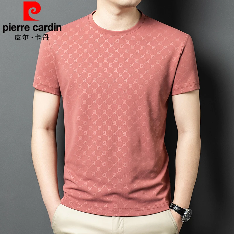 皮尔卡丹夏季新款冰丝圆领短袖t恤男士休闲弹力抗皱透气免烫上衣