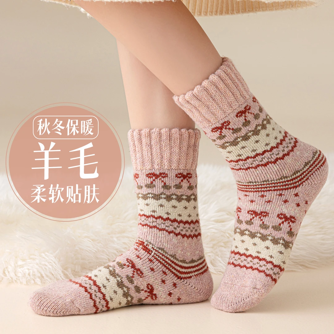 羊毛袜子女秋冬季中筒加厚加绒款棉袜冬天保暖羊绒美拉德复古长袜