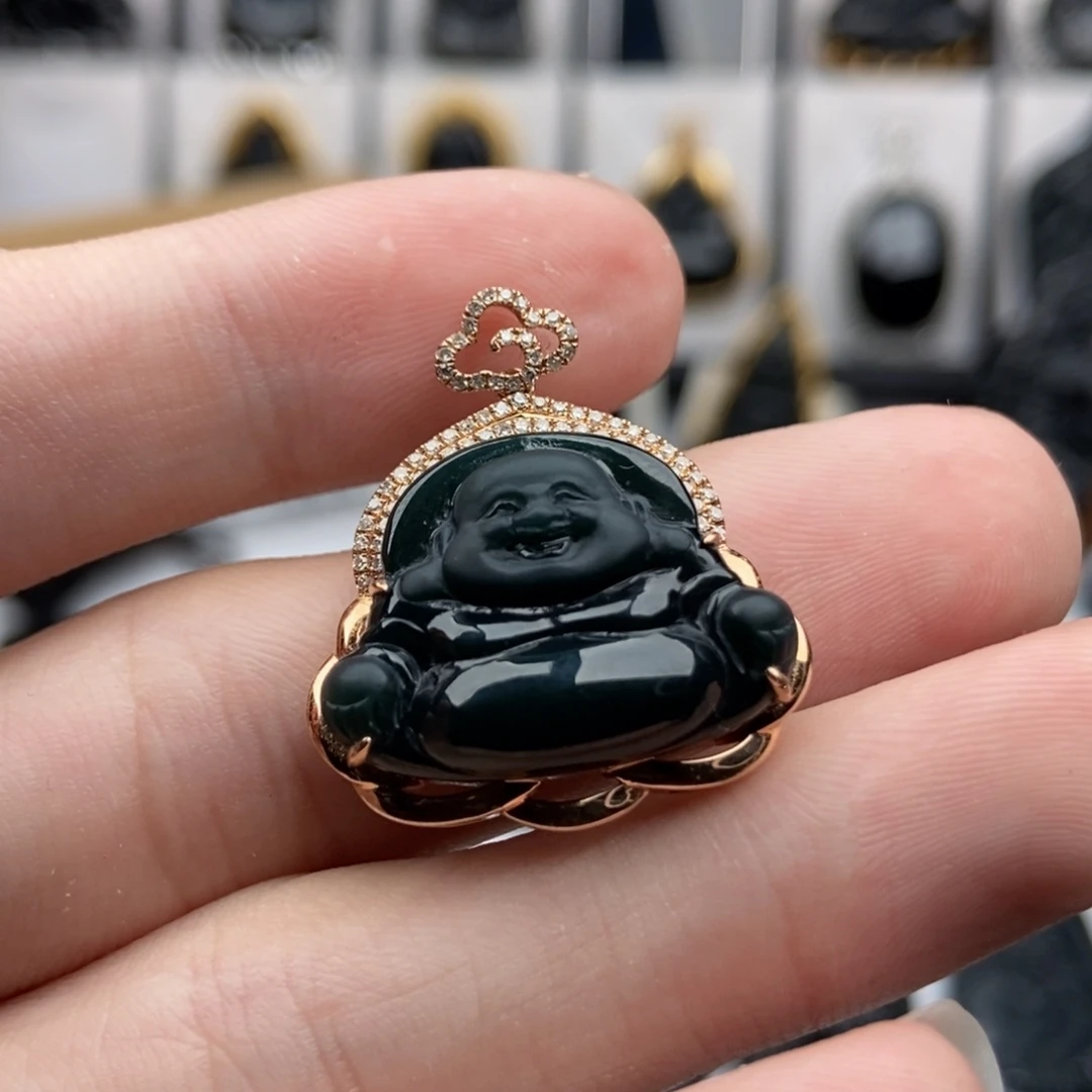 颈饰18K金镶嵌翡翠专****片18k玫瑰金镶嵌佛公