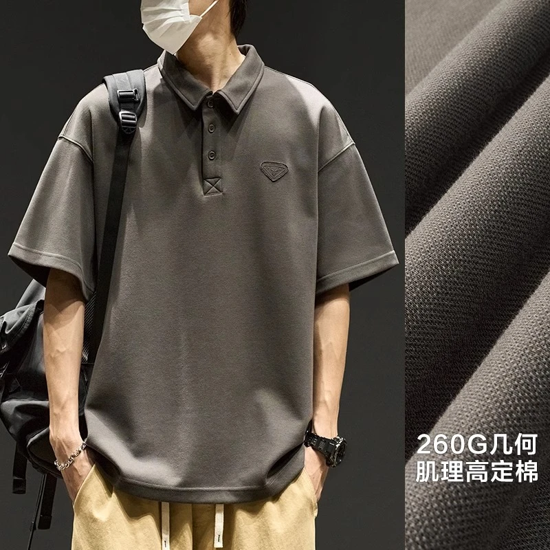 仓石一树美式复古短袖polo衫男装夏季新款宽松百搭潮流翻领t恤潮