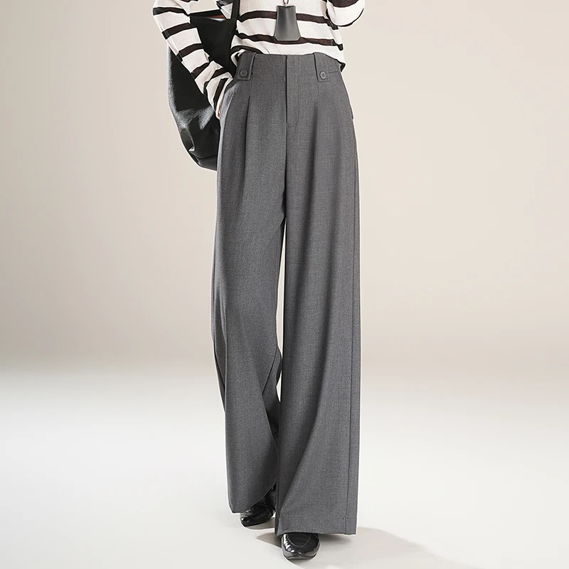 灰色拖地西装裤女宽松垂坠感直筒裤2025春季新款爆款梧桐裤阔腿裤
