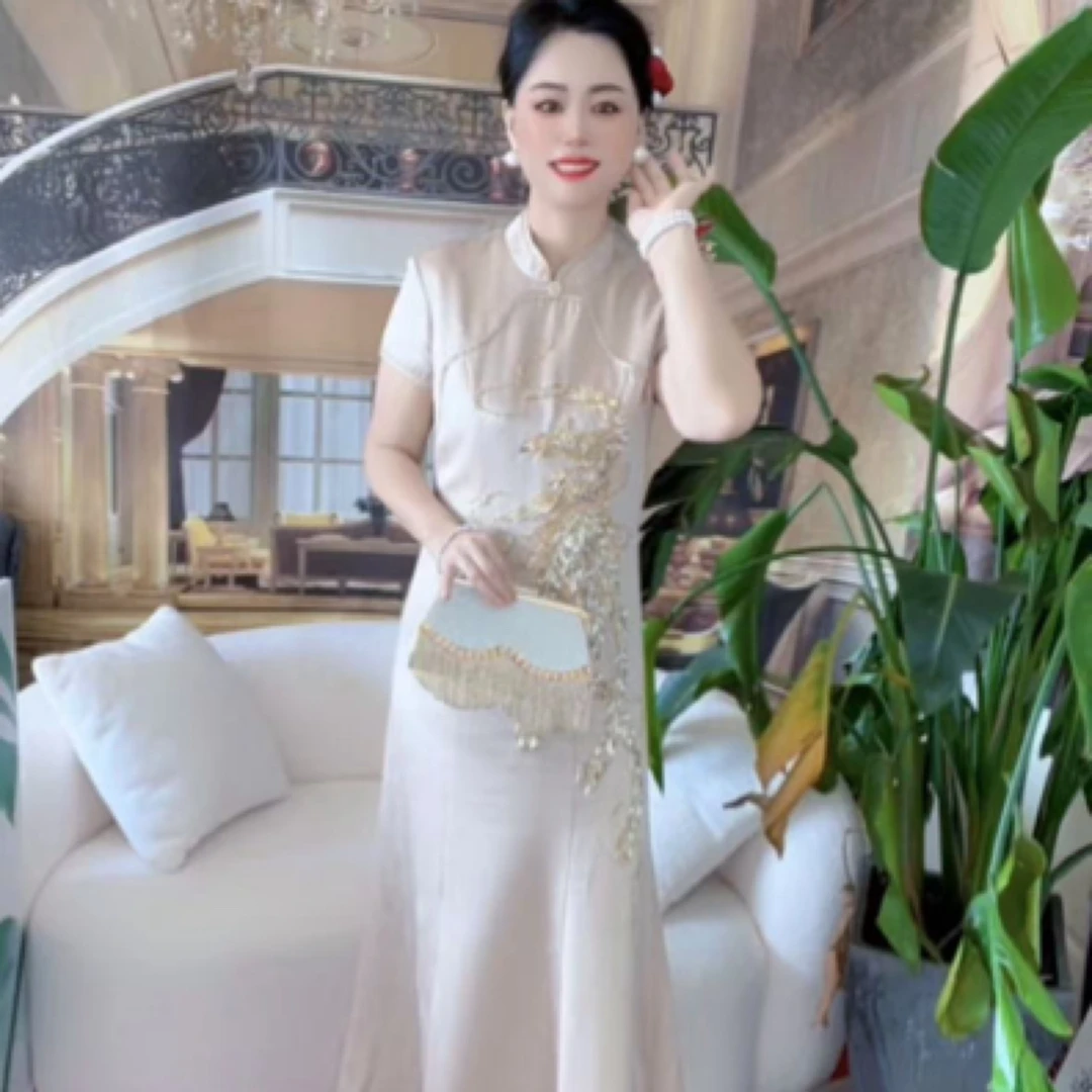 喜婆婆喜妈妈新款刺绣凤凰长款鱼尾裙礼服