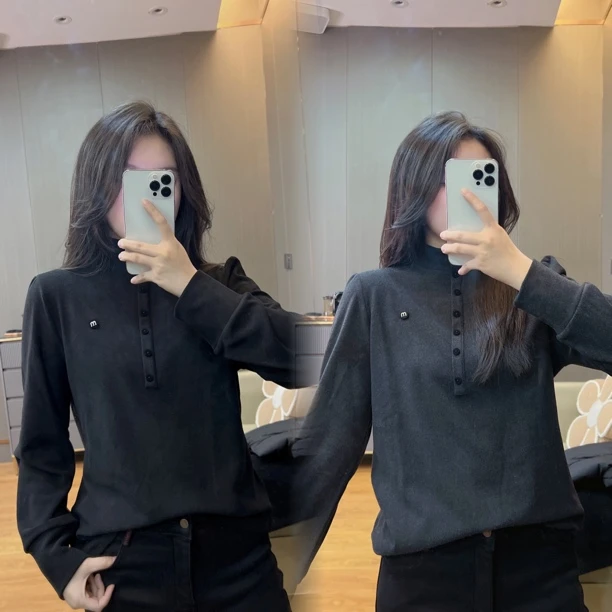 御妍婷2033澳绒纽扣打底衫显瘦正肩弹力上衣女百搭气质内搭衣服