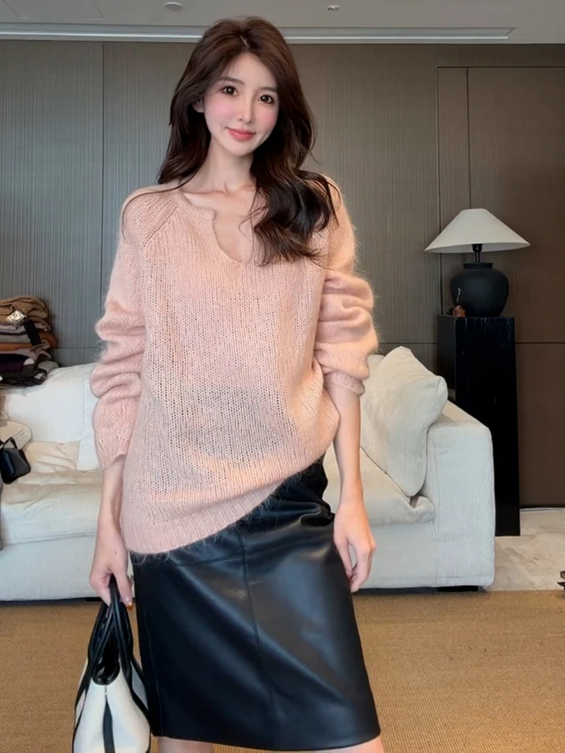 冬季大方得体女神范气质高级感富家千金小香风粉色上衣半身裙套装