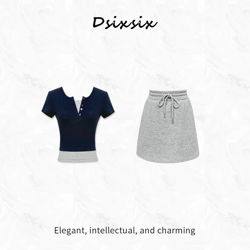 Cherry She【芬兰之旅】夏季新款清纯学院风气质百搭显瘦半身裙套装