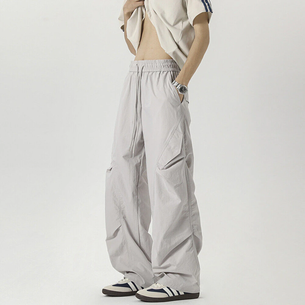 夏季薄款冰丝速干工装裤男生宽松直筒阔腿裤青少年休闲运动长裤子