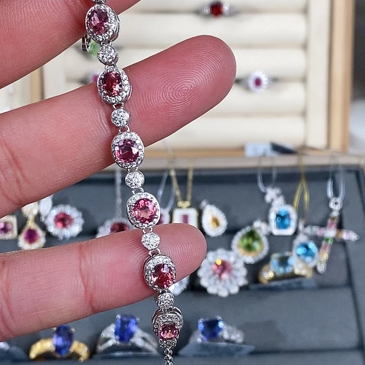 红色碧玺手链银S925镶嵌i****t