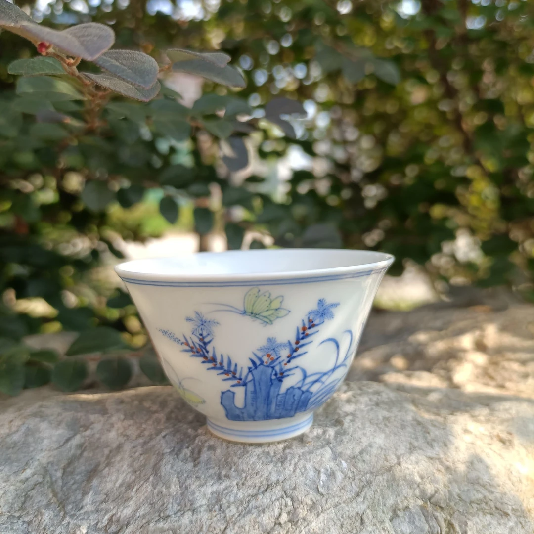 景德镇官方甄选 涂杏花 斗彩三秋杯