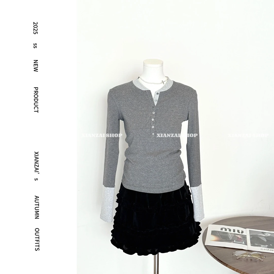 XIANZAI【小美好】秋季新款韩系简约百搭休闲时尚修身上衣打底衫