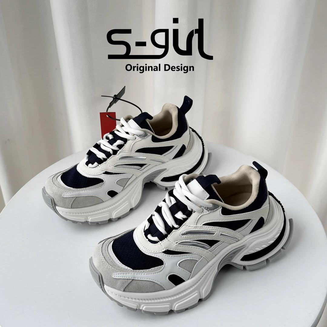 SGIRL TWTW拼色网面透气老爹鞋女2025新款潮百搭厚底休闲运动鞋春