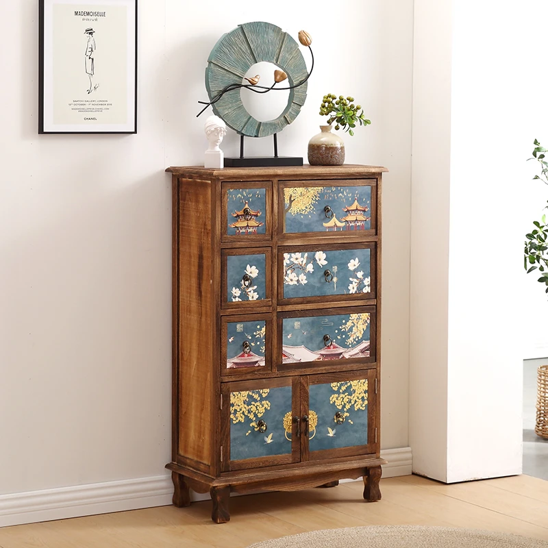 新中式美式乡村旗帜收纳立柜斗柜抽屉柜边柜实木轻奢复古客厅家用