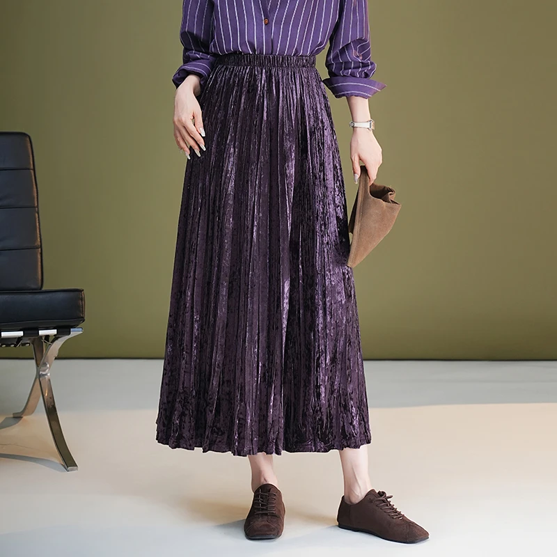 金丝绒半身裙女春秋2025年新款中长款A字裙高腰长裙显瘦大摆伞裙