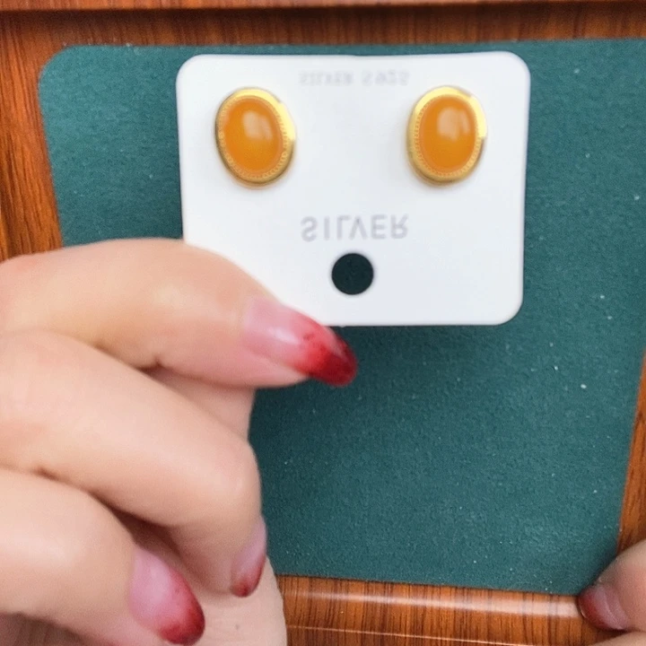 蜜蜡耳饰银S925镶嵌耳钉