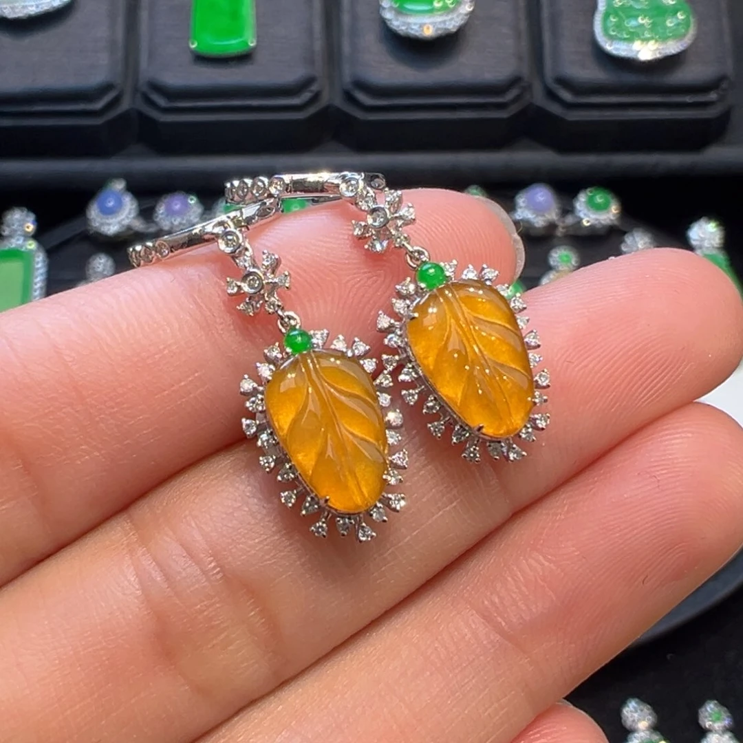 翡翠耳饰18K金镶嵌收到货48小时鉴赏期