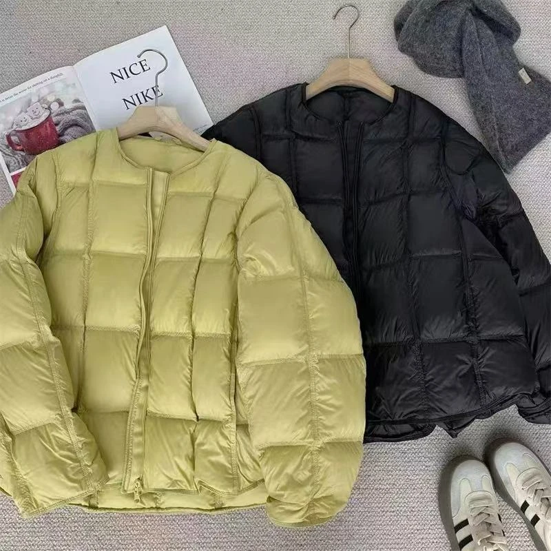 【冯七七】2024韩版圆领格子棉服2