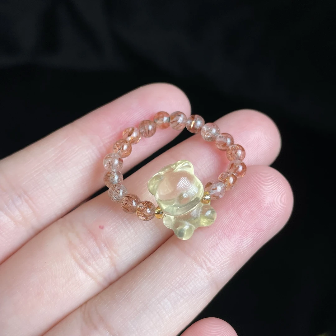 【玉总专属】黑金超柠檬晶小熊戒圈#B040184