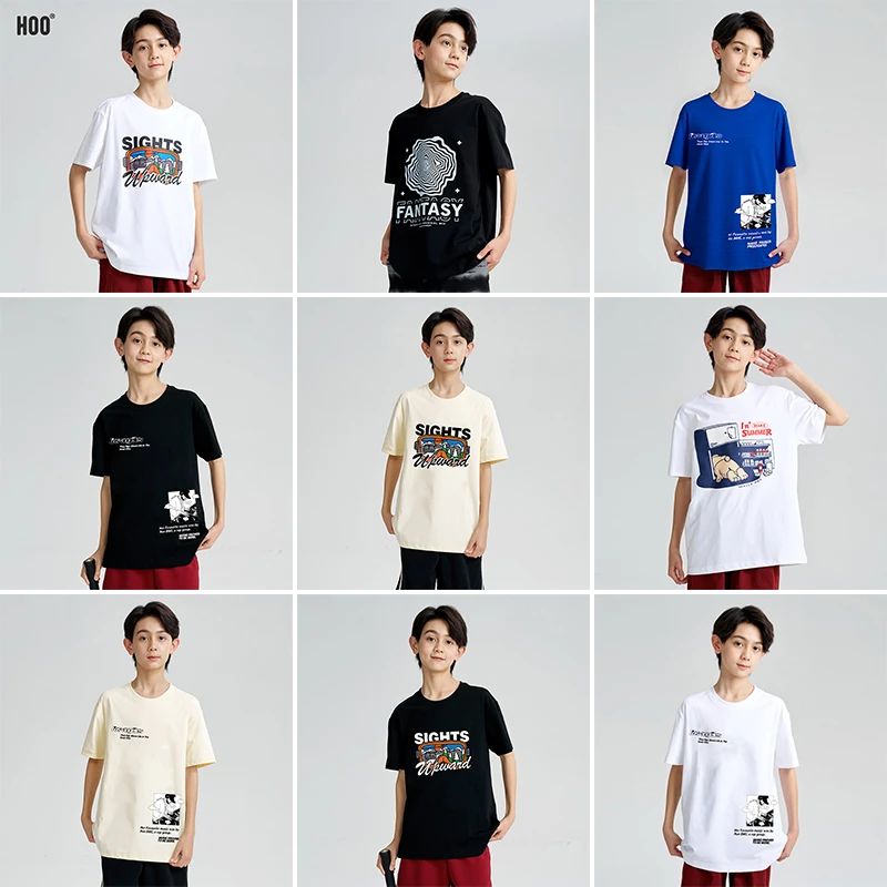 （短袖）HOO中大童休闲酷帅潮流酷飒穿搭高品质夏季短袖男童