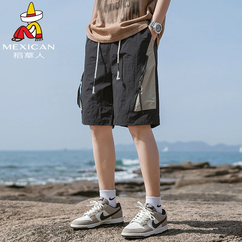 稻草人沙滩裤男款夏季2025新款宽松直筒休闲短裤潮流百搭五分中裤