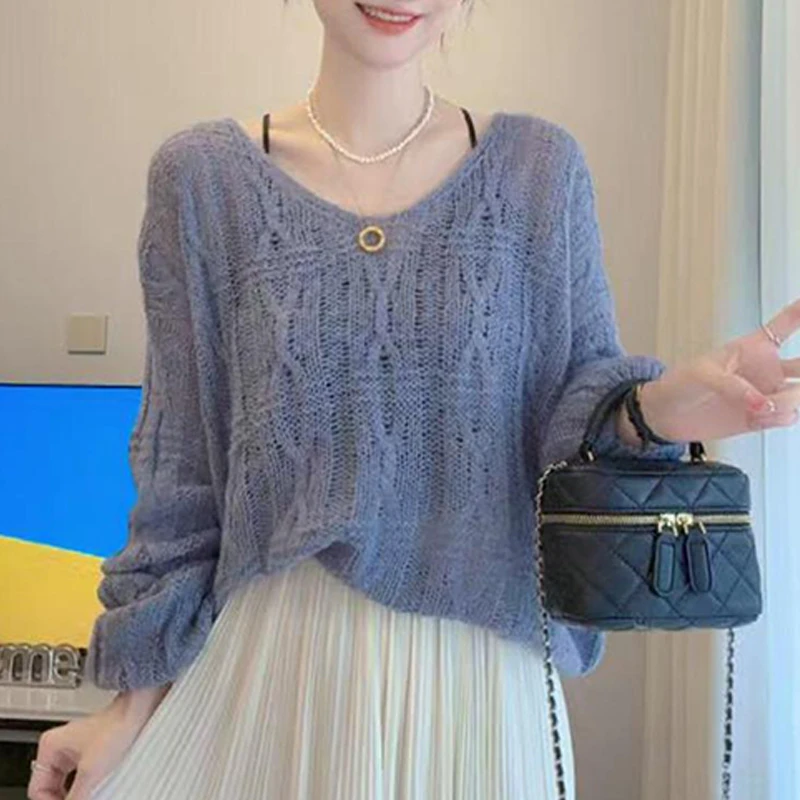 韩系温婉风V领长袖针织衫女2025早秋新款潮流通勤洋气知性风衣服