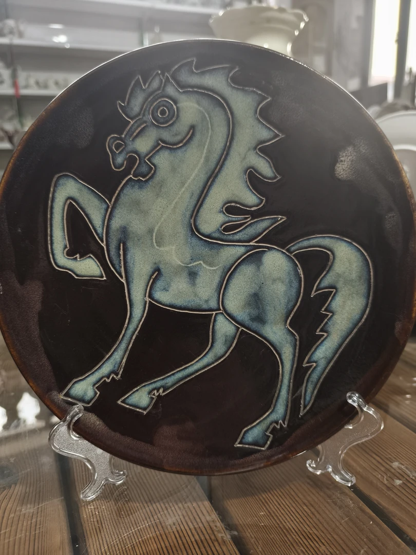 赏盘，手工动物刻盘马盘(马有彩)，直径26厘米