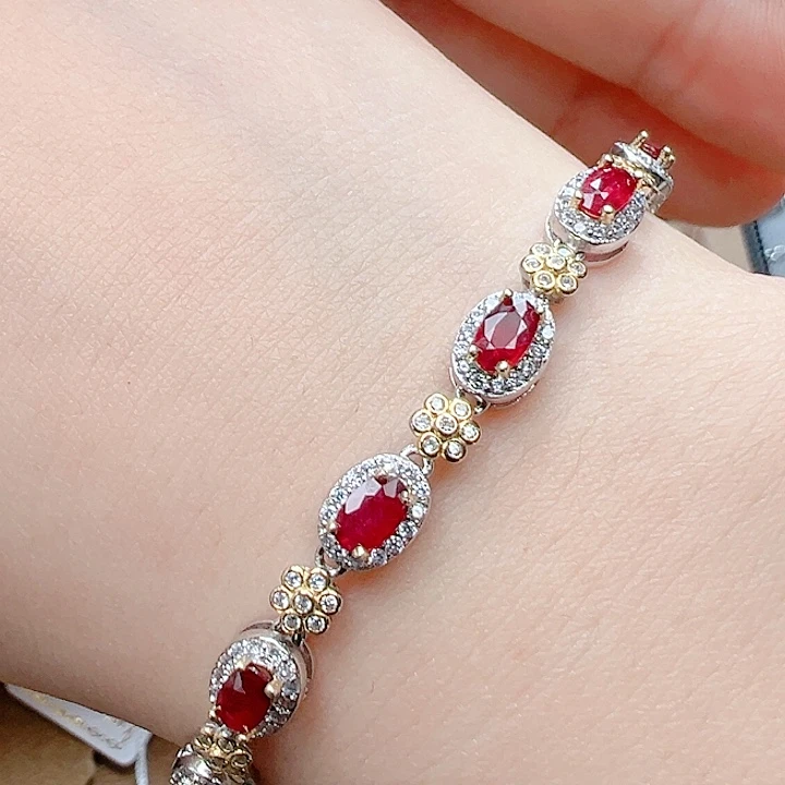 银S925镶嵌手链红宝石