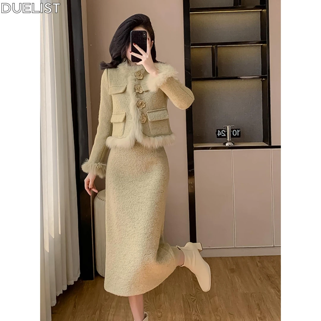 DUELIST高级感小香风套装女超好看加厚保暖毛毛拼接短款外套潮流