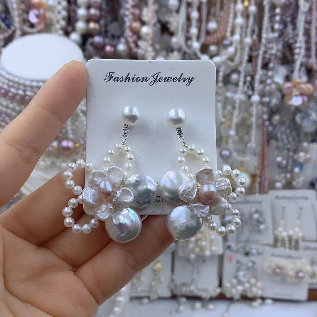 银S925镶嵌淡水珍珠项链耳饰