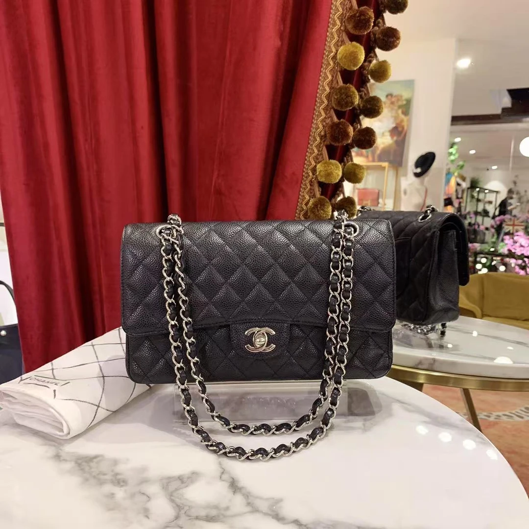 99新 Chanel/香奈儿 GGS香奈儿cf中号黑银荔枝芯片款/82977357