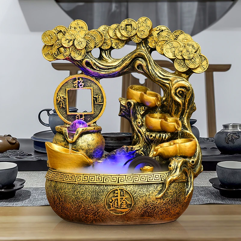 招财中式流水摆件循环水风水轮客厅办公室桌面水景观乔迁开业礼品