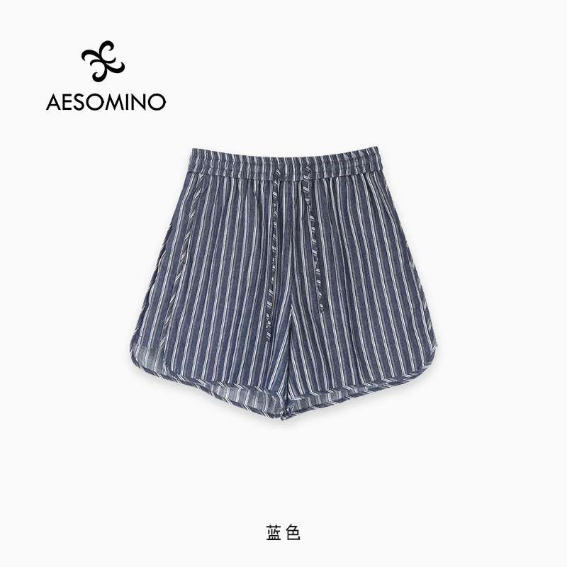 夏季新款时尚百搭松紧腰系带条纹休闲短裤女运动裤Y682B1851