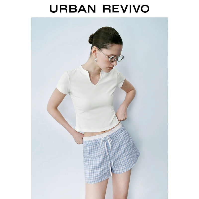 UR2025夏季新款女装简约休闲纯色百搭短袖T恤UWB450040