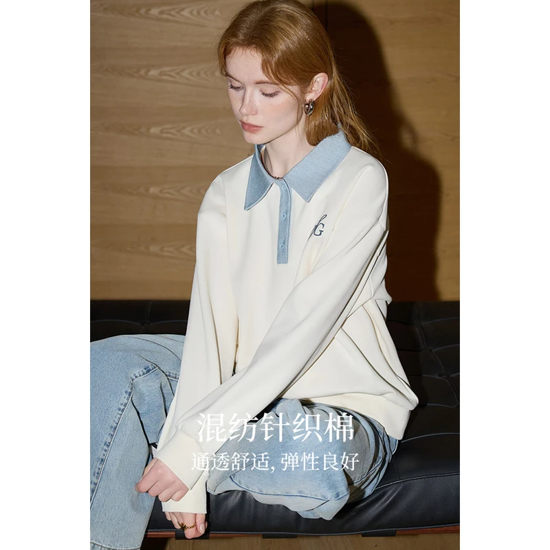 库恩玛维少女卫衣女2025年早春新款初中高中学生POLO领学院风上衣