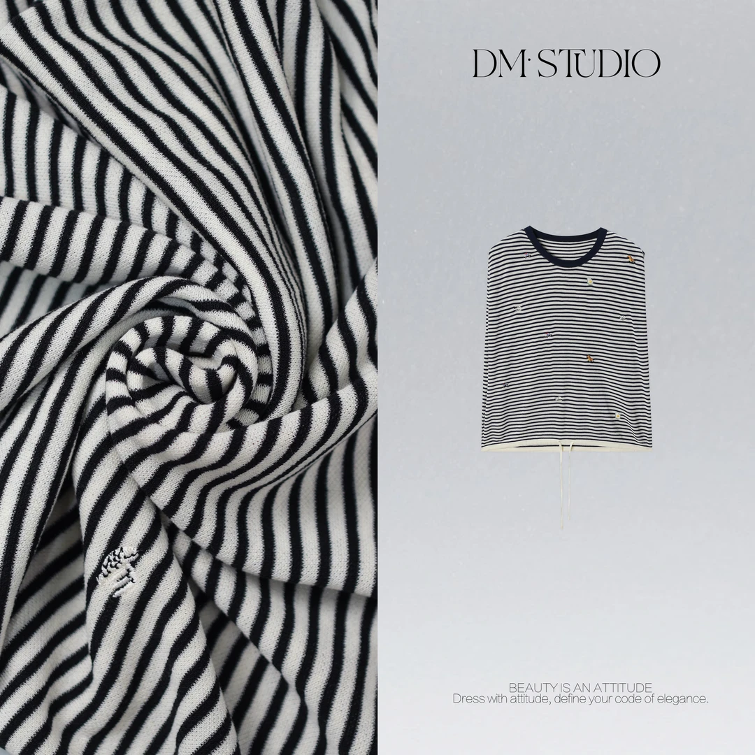 •STUDIO/气质减龄显瘦撞色百搭条纹刺绣圆领背心2506BX/9763