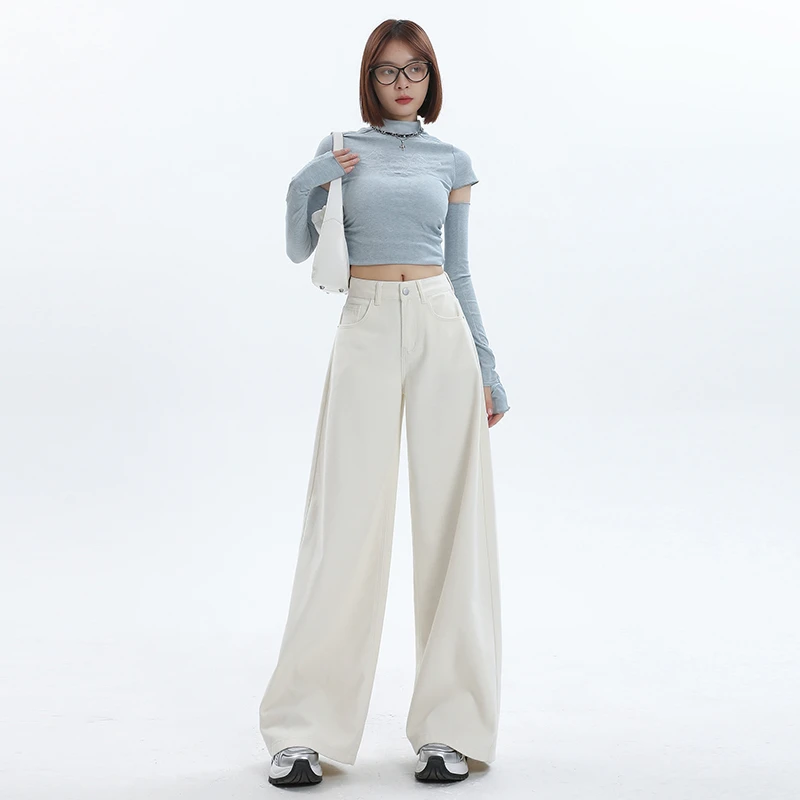 9893牛仔裤夏新款中高腰阔腿牛仔裤女宽松显瘦版赛络纺软牛仔裤