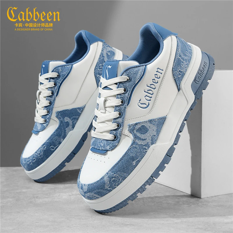 卡宾男鞋2025冬季新款男士蓝白拼色休闲板鞋潮牌厚底增高百搭鞋子