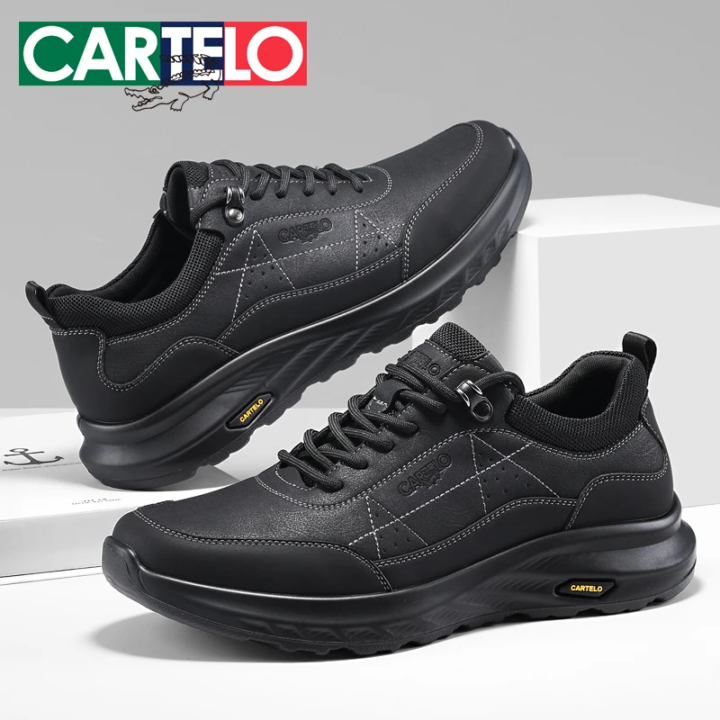 卡帝乐鳄鱼黑色皮鞋男2025年秋季时尚百搭男鞋户外运动真皮休闲鞋