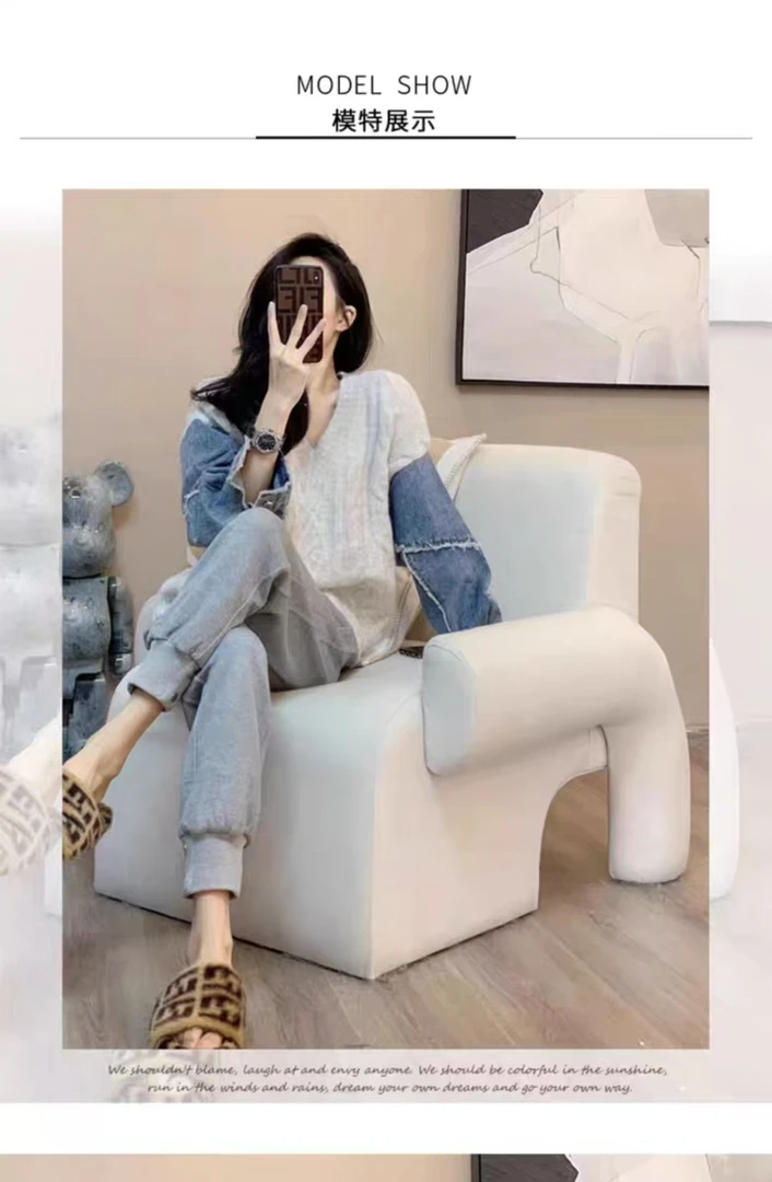 三八女神节洋气服装长袖拼接针织衫087#