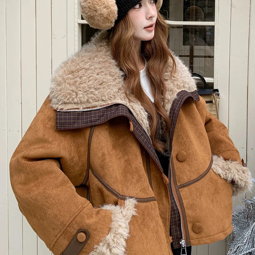 9836 大翻领格子拼接短外套A12-12