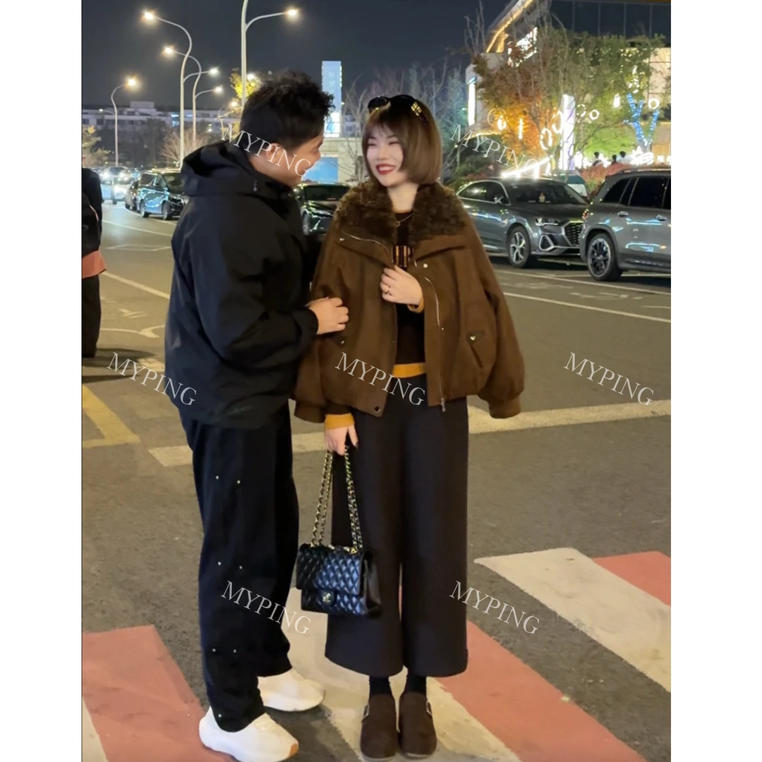 MY【中古梦境】新国标90白鸭绒冬季新款韩系糕毛拼接翻领羽绒服外套