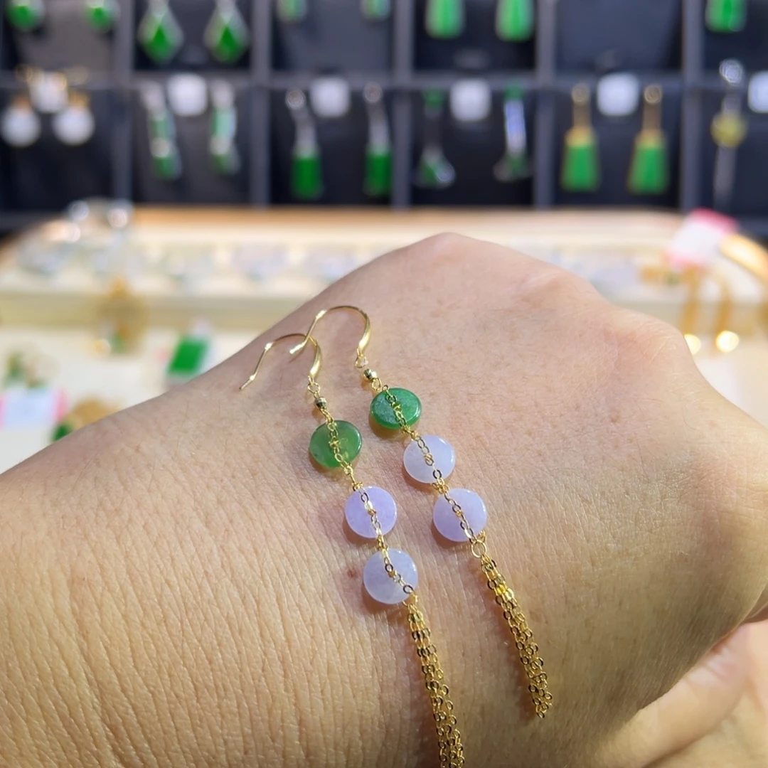 翡翠18K金镶嵌颈饰耳钩