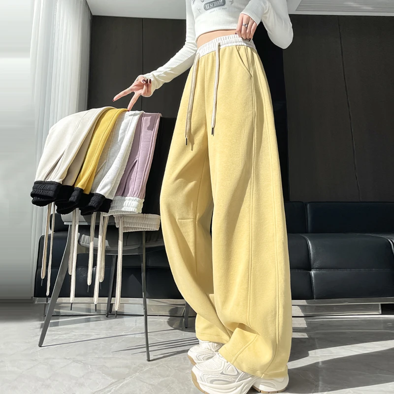 韩版卫裤女直筒窄版休闲垂感休闲裤春秋阔腿裤高腰秋季春季
