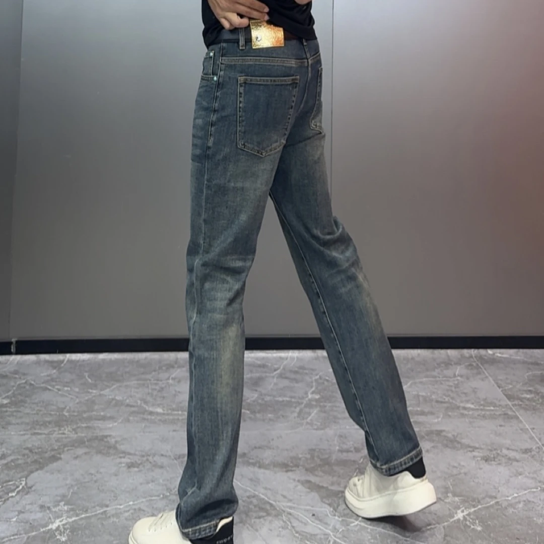 时尚水洗蓝牛仔裤弹力秋季微拉直筒牛仔裤KW2271
