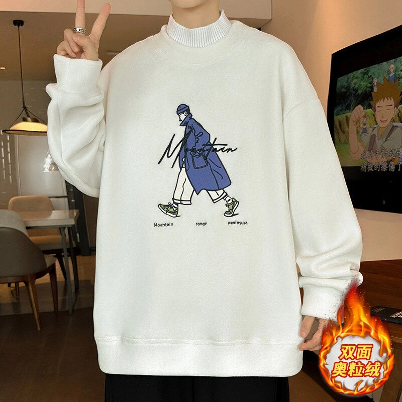 青少年学生双面奥粒绒秋冬新款青少年澳粒绒潮牌卫衣外套加厚加绒